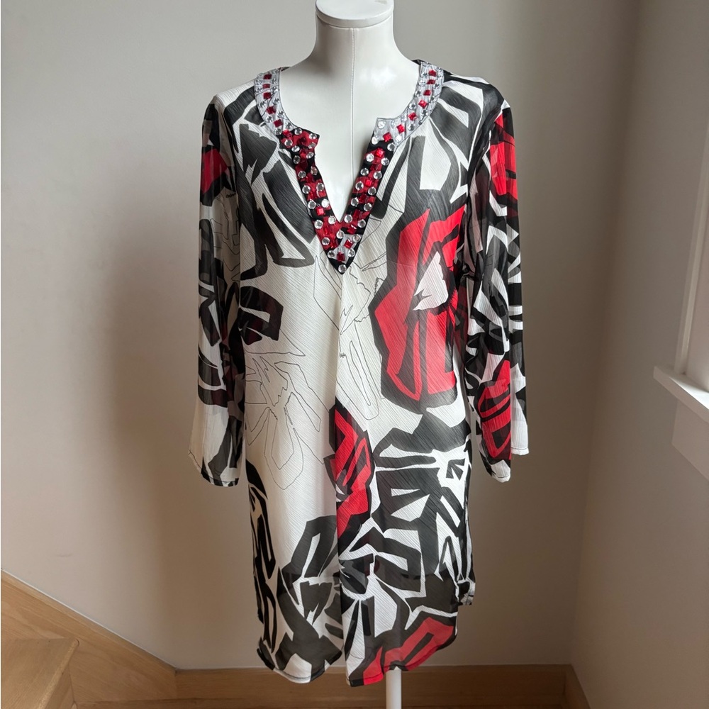 Kaktus Red and Black Abstract Blouse